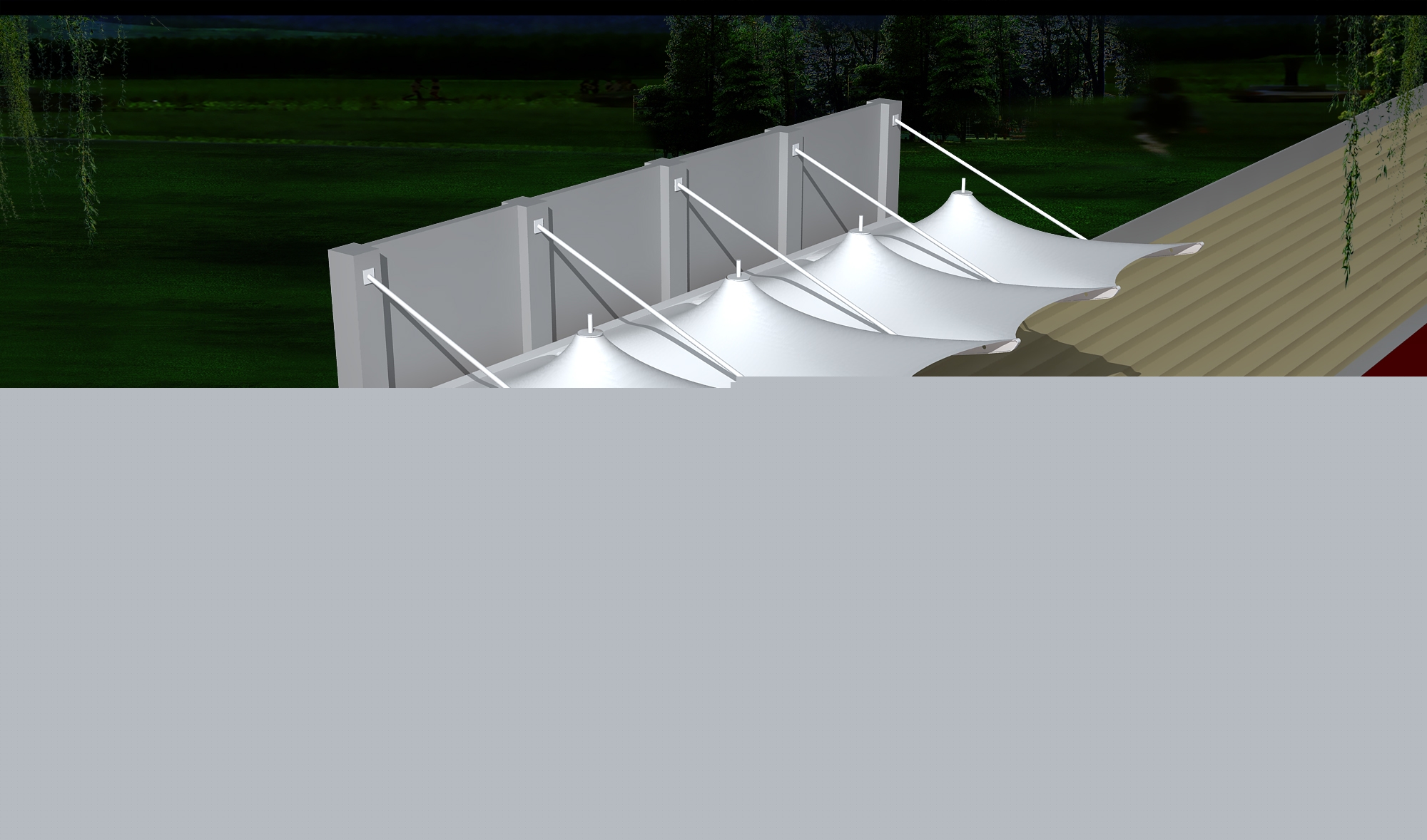 翼城體育公園膜結(jié)構(gòu)【看臺(tái)雨棚】門球場(chǎng)案例